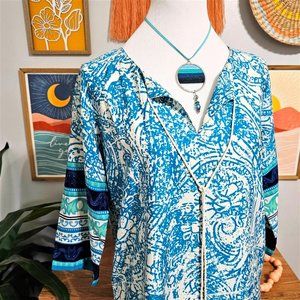 Dress, Swim Cover-Up. Teal, Turquoise Navy Multi Print. 5th & Love Brand. Size S